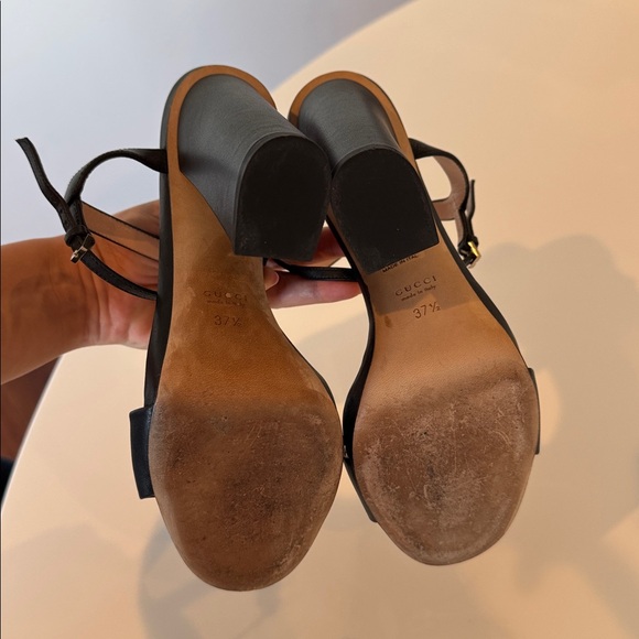 Gucci Miro Black Leather Silver Horsebit Strap Block Heels EU 37.5 US 7.5 Shoes - Picture 6 of 7